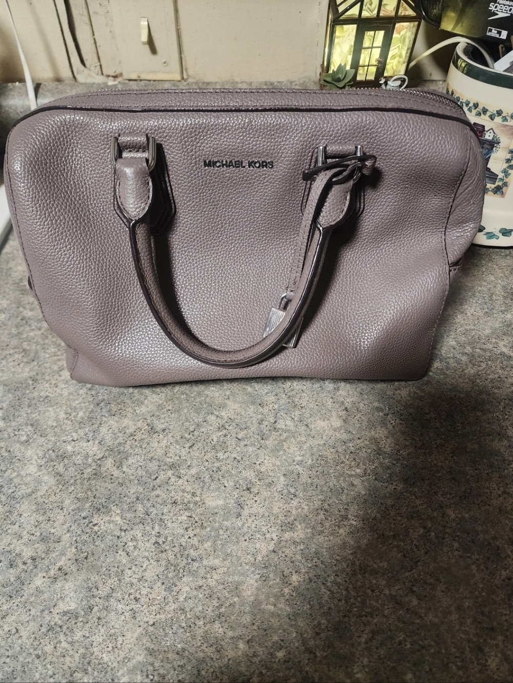Michael Kors Pebbled Leather Satchel in Dusty Taupe